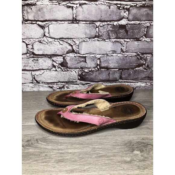 UGG Australia 1791 Hamoa Pink Leather Flip Flop Thong Sandals Women Sz 10M US/41 - Picture 6 of 16